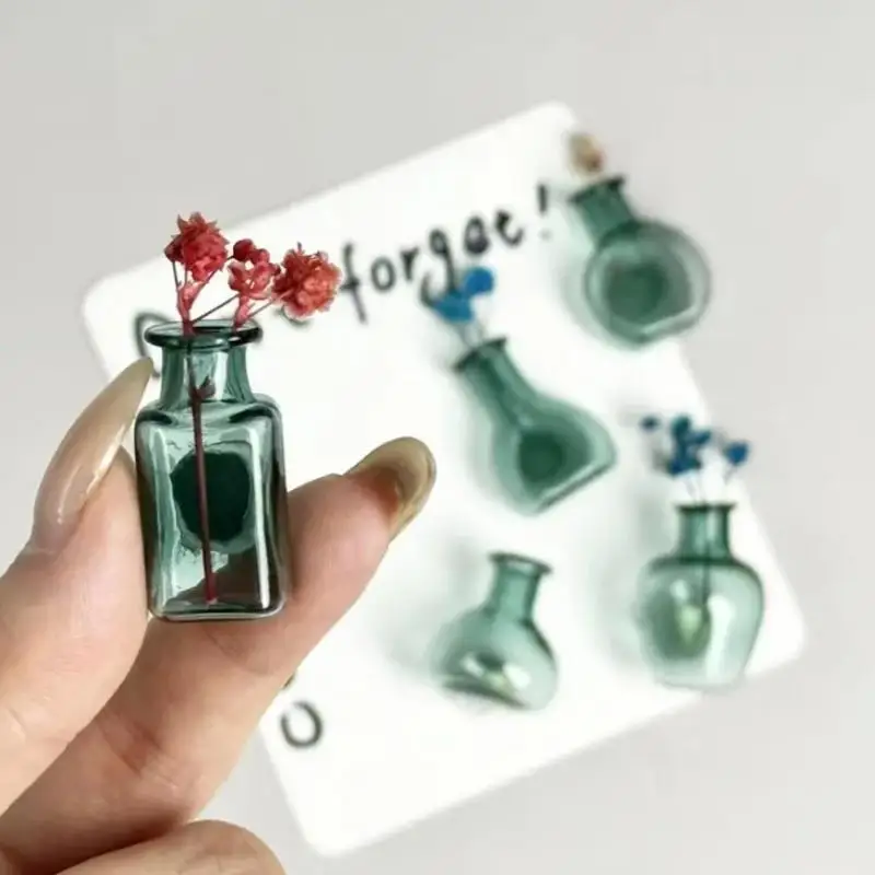 Mini Glass Vase Fridge Magnet Set Non-Scratch Strong Magnetic Secure Grip Decor for Kitchen Home Office Bulletin Board