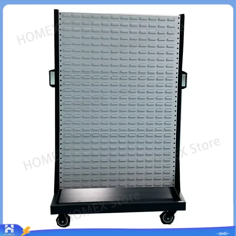 Mobile Double Sided Steel Panel Rack 8 Layer Slot Assembly with 24-128 Rear Mounted Storage Bins Heavy Duty 500kg Load