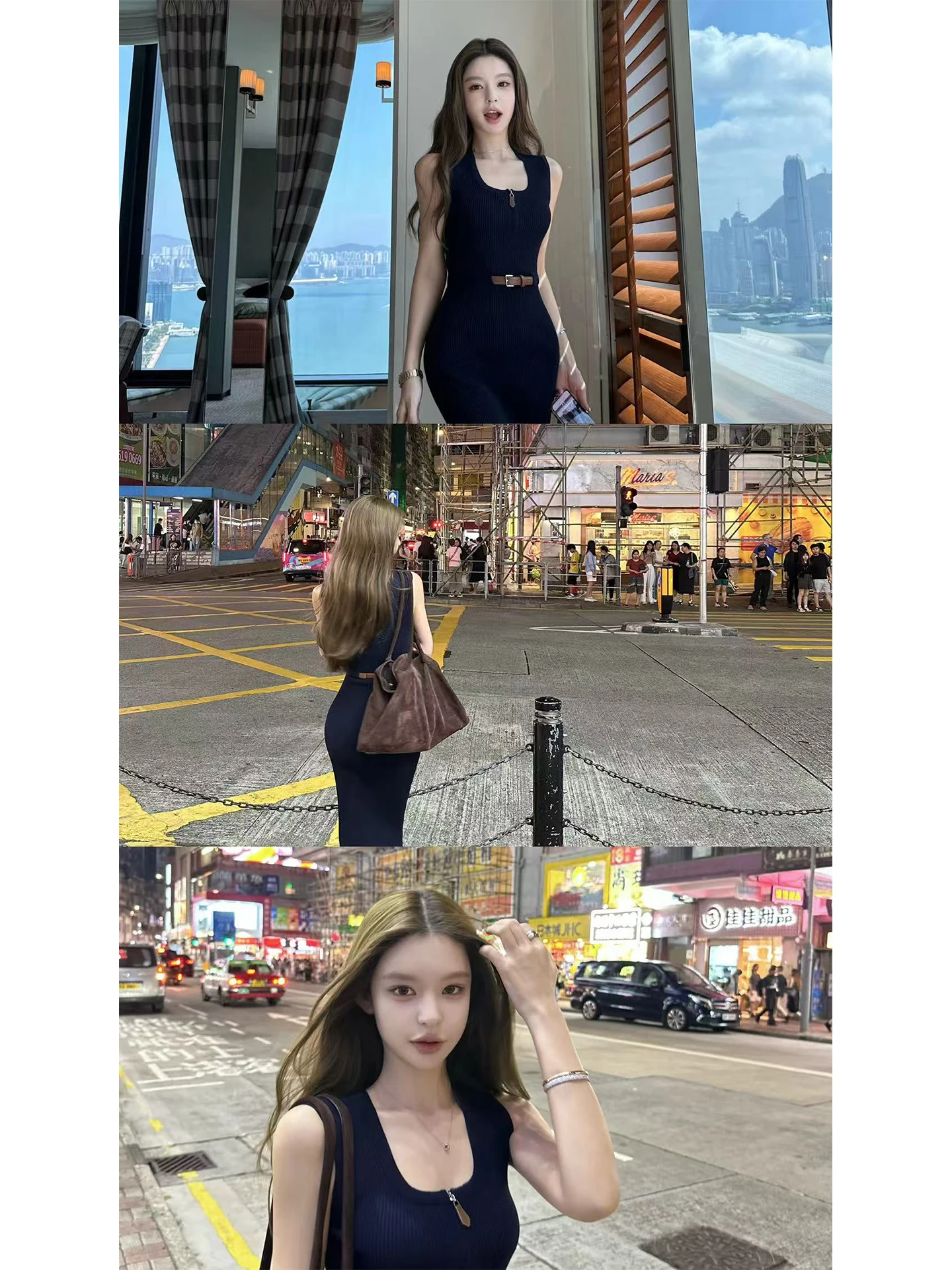 Good Morning Fan Fan Gentle Knitwear Dr พร้อมเข็มขัดสำหรับผู้หญิง ชุดเดรสไหมพรมทรงเข้ารูปสำหรับฤดูใบไม้ร่วงและฤดูหนาว