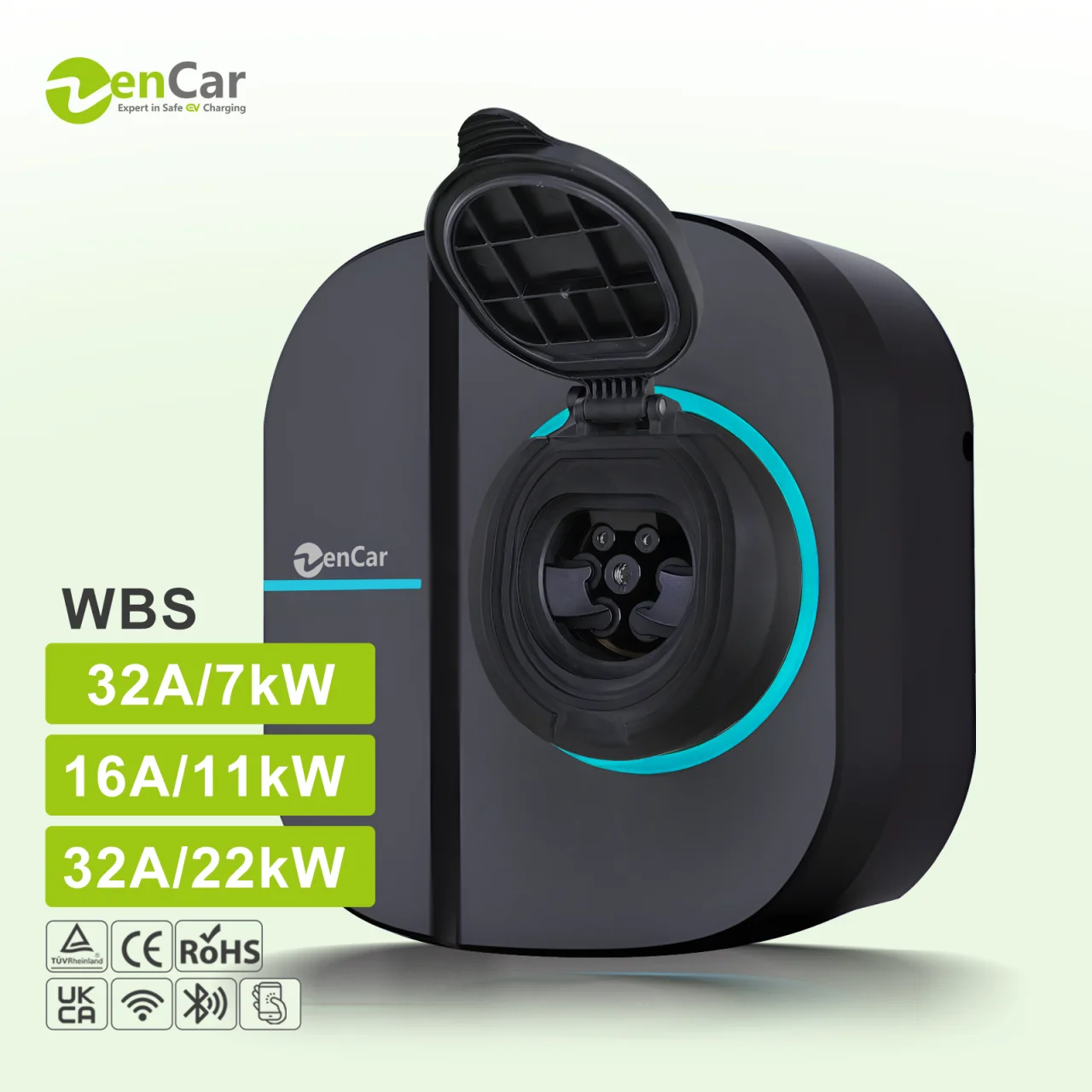Zencar TUV CE 16A 32A Wallbox 7kw 11kw 22kw Smart Commerical EV Charger Station Type 2 Shutter Socket With APP WiFi OCPP