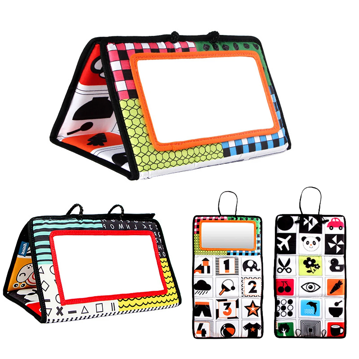 白黒新生児用ミラーおもちゃ、赤ちゃんのうつ伏せ遊び、モンテッソーリ教育、ハイコントラストアクティビティ感覚玩具