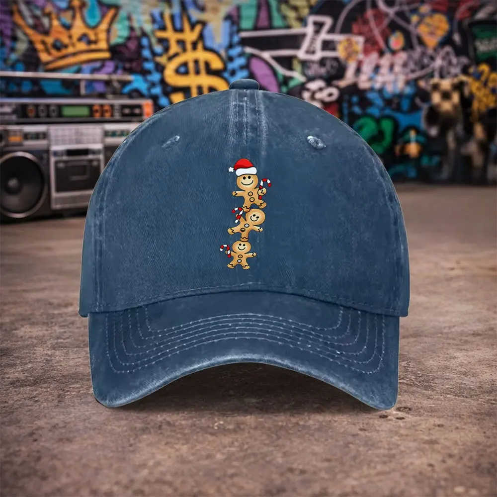 Gingerbread Man Christmas Vintage Washed Baseball Cap Female Cowboy Sun Hats Hip Hop Mens Snapback Cap