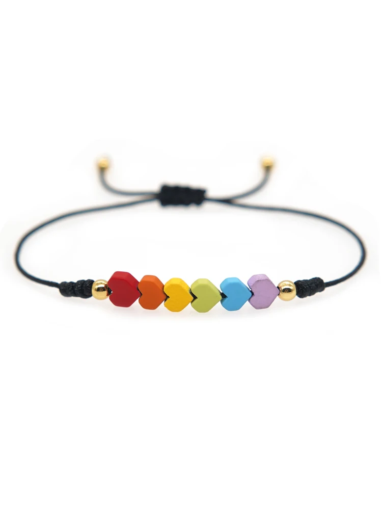 قوس قزح القلب مطرز أساور للرجال والنساء ، اليدوية والمجوهرات ، Charm ، زوجين ، الصداقة ، حبل ، هدية ، 1 قطعة