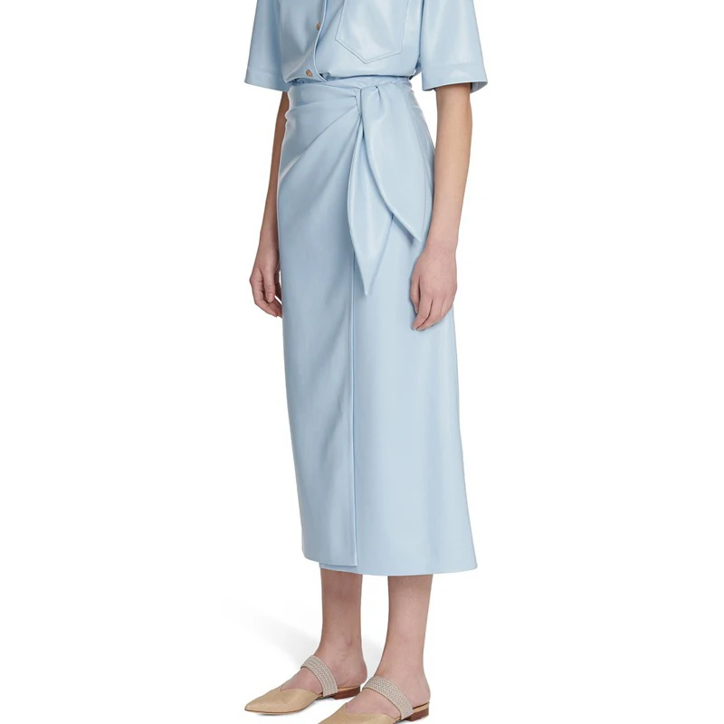 

NANU Sle High Waist Slim Fit Protein Leather Skirt Ci Commute Ele Wrap around Belted f Body Skirts for Women