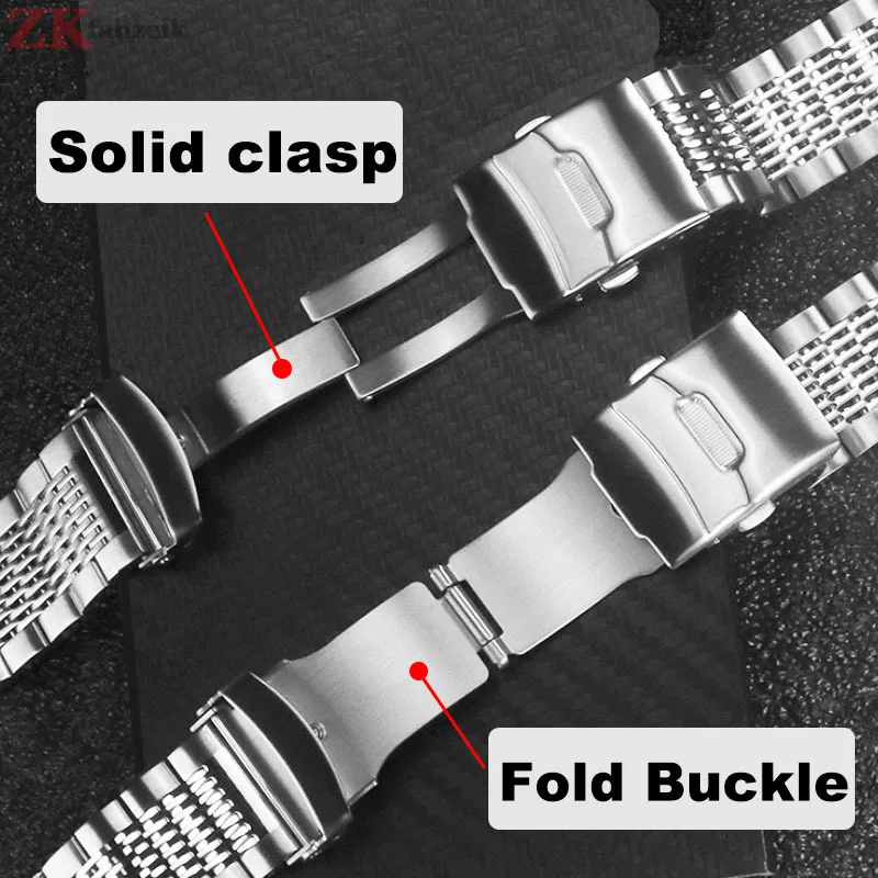 Bright Steel Strap 20mm 22mm 24mm Stainless Steel Watchband for Seiko Metal Bracelet Watch Band Dive Buckle Strap Silver Black