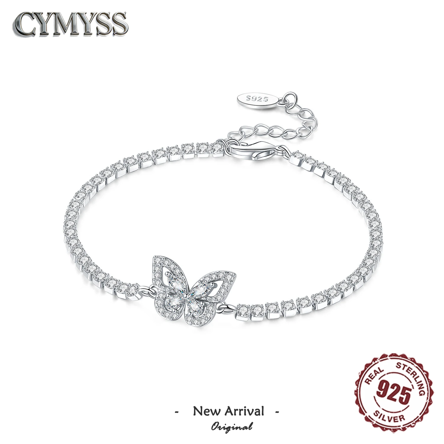 Dainty 925 Sterling Silver Butterfly Tennis Bracelet Inlaid Cubic Zirconia Charm Fine Jewelry For Women Wedding Birthday Gift