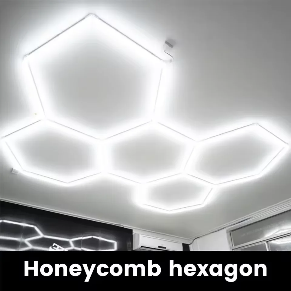 

Hexagon Honeycomb LED lighting Car Detailing Shop Ceiling Light 6500K Tube for Barbershop Garage Barbecue Home Gym Basement Bar