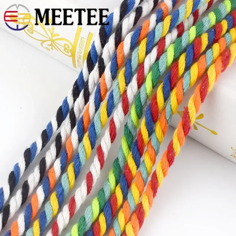 Meetee 10/20M 5mm Colored Cotton Rope 3 Shares Twisted Cords for Bag Belt Decoration Macrame Cord Twist Ropes Sewing Accessories