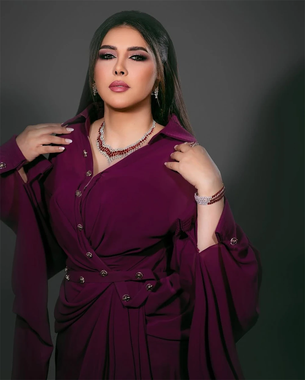 

Customized Exquisite Chiffon Evening Dress High Quality V-Neck Long Sleeves Homecoming Dress Soft Special Occasion Gowns