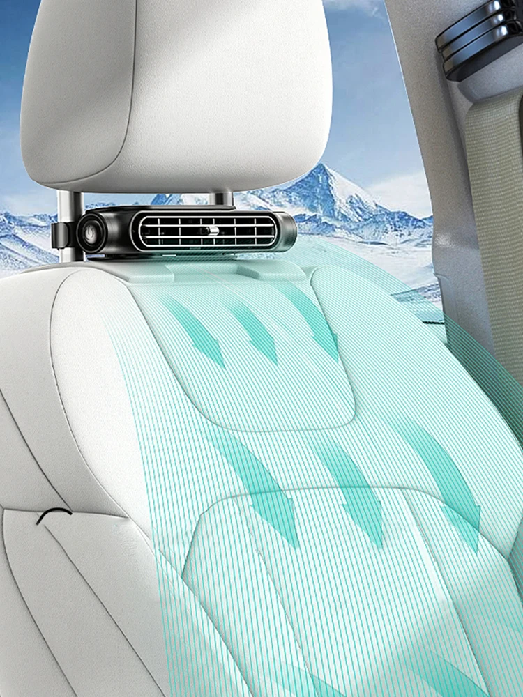 Ventilador portátil para asiento de coche, ventilador de aire de refrigeración para reposacabezas de coche ajustable de 3 velocidades, ventilador de refrigeración de aire alimentado por USB para asiento trasero delantero y pasajero