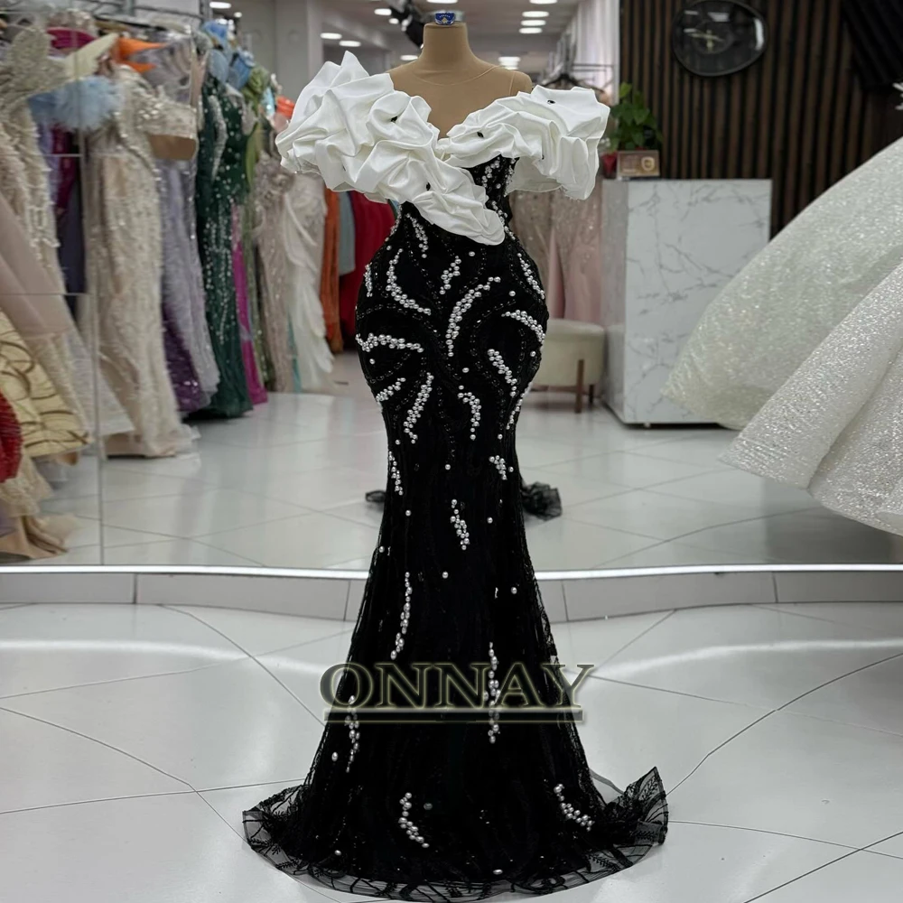 Customized Luxury Dubai Prom Dresses Off Shoulder for Women Pearls Saudi Arabia Gala Bespoke Party Gown Vestidos De Fiesta Plus image 2