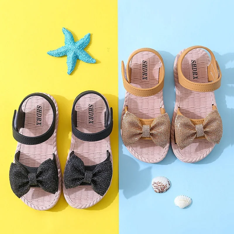 2022 Summer Kids Shoes Fashion Sweet Princess Children Sandals for Girls Toddler Baby Soft Breathable Hoolow Out Bow Shoes 24-35