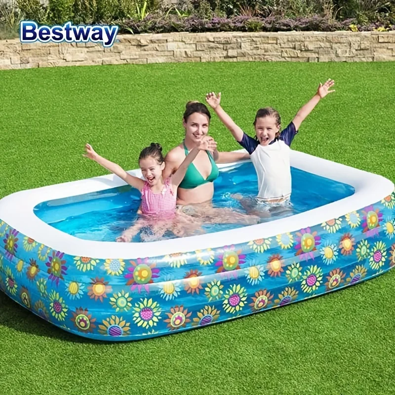 Bestway-Família inflável piscina retangular, adulto, Summer Water Party, 54120, 54121