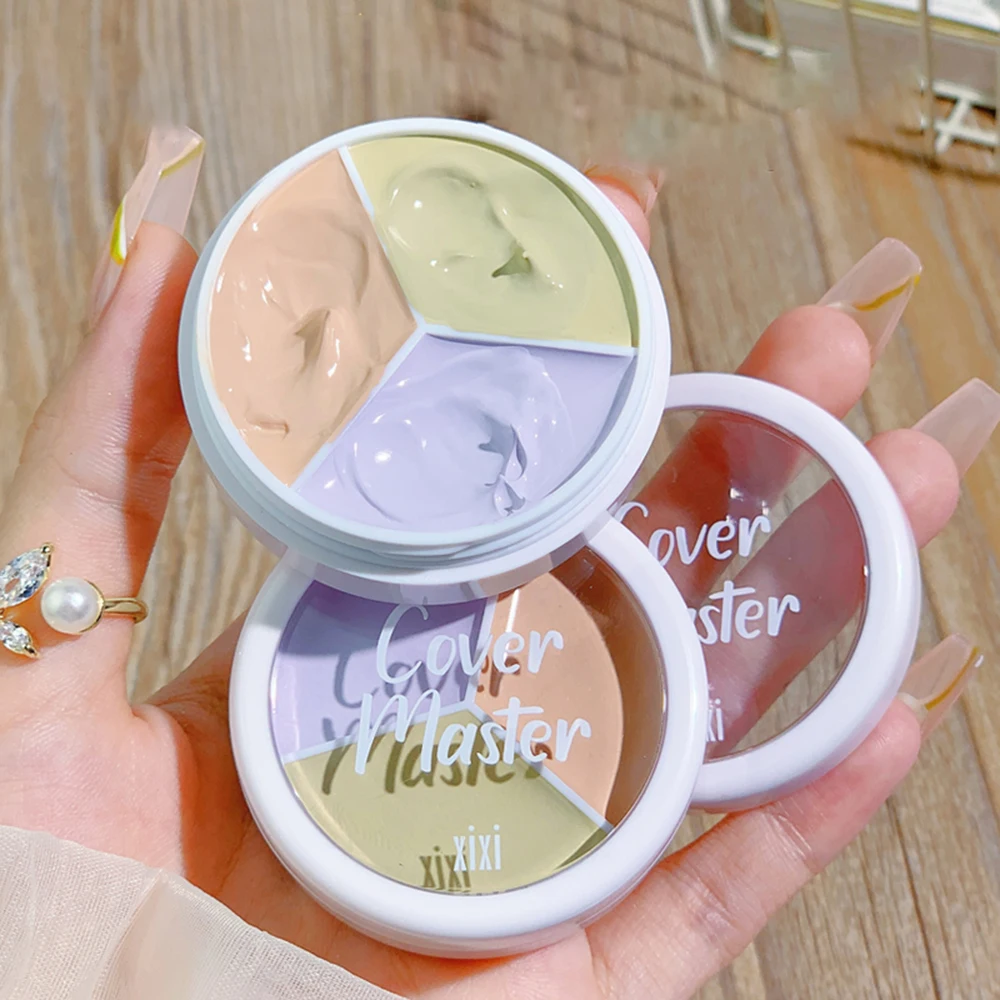 Creme corretivo de três cores, leve e duradouro, cobertura de manchas faciais, marcas de acne, creme de base de contorno de olheiras