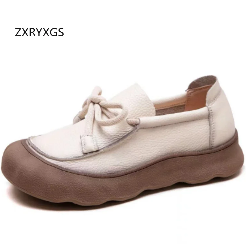 ZXRYXGS Promotion 2026 Top Cowhide Leather Shoes Comfortable Soft Sole Round Toe Women's Flats Deep Mouth Versatile Trend Shoes