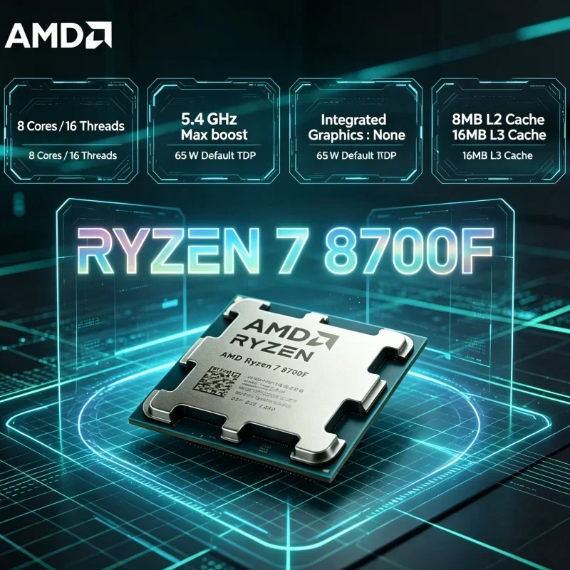 AMD Ryzen 7 8700F Everyday Performance CPU 8 Cores 16 Threads 5.0GHz AM5 Desktop Processor for Daily