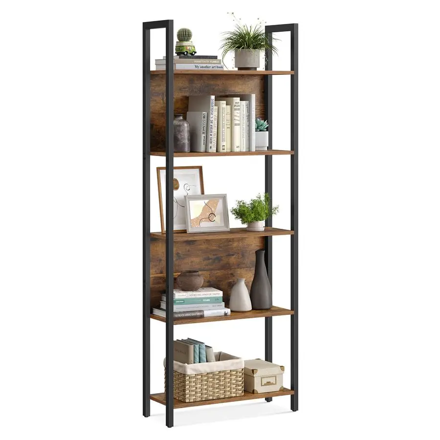

5Tier Bookshelf, Book Shelf, Industrial Bookcase, with Steel Frame, for Living Room, Home Office, Bedroom, 9.4 x 24 Customizable