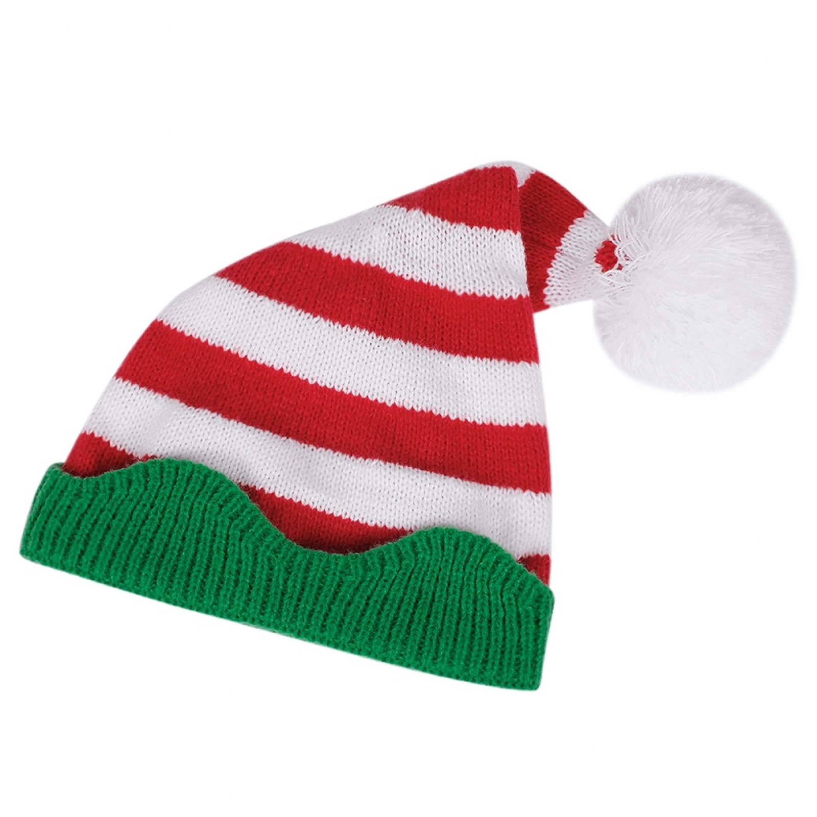 Kid Santa Hat Long Tail Stripe Plush Ball Ribbed Christmas Hat, Knit Beanie For 2-6Years