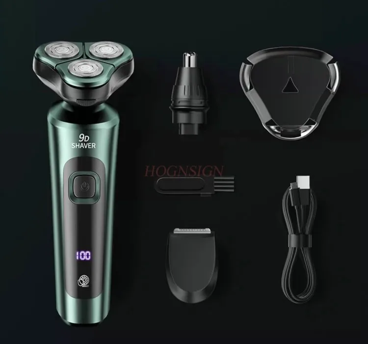 Green Smart Electric Shaver LCD Digital Display Three-head Floating Razor USB Rechargeable Washing Multi-function Beard Knife