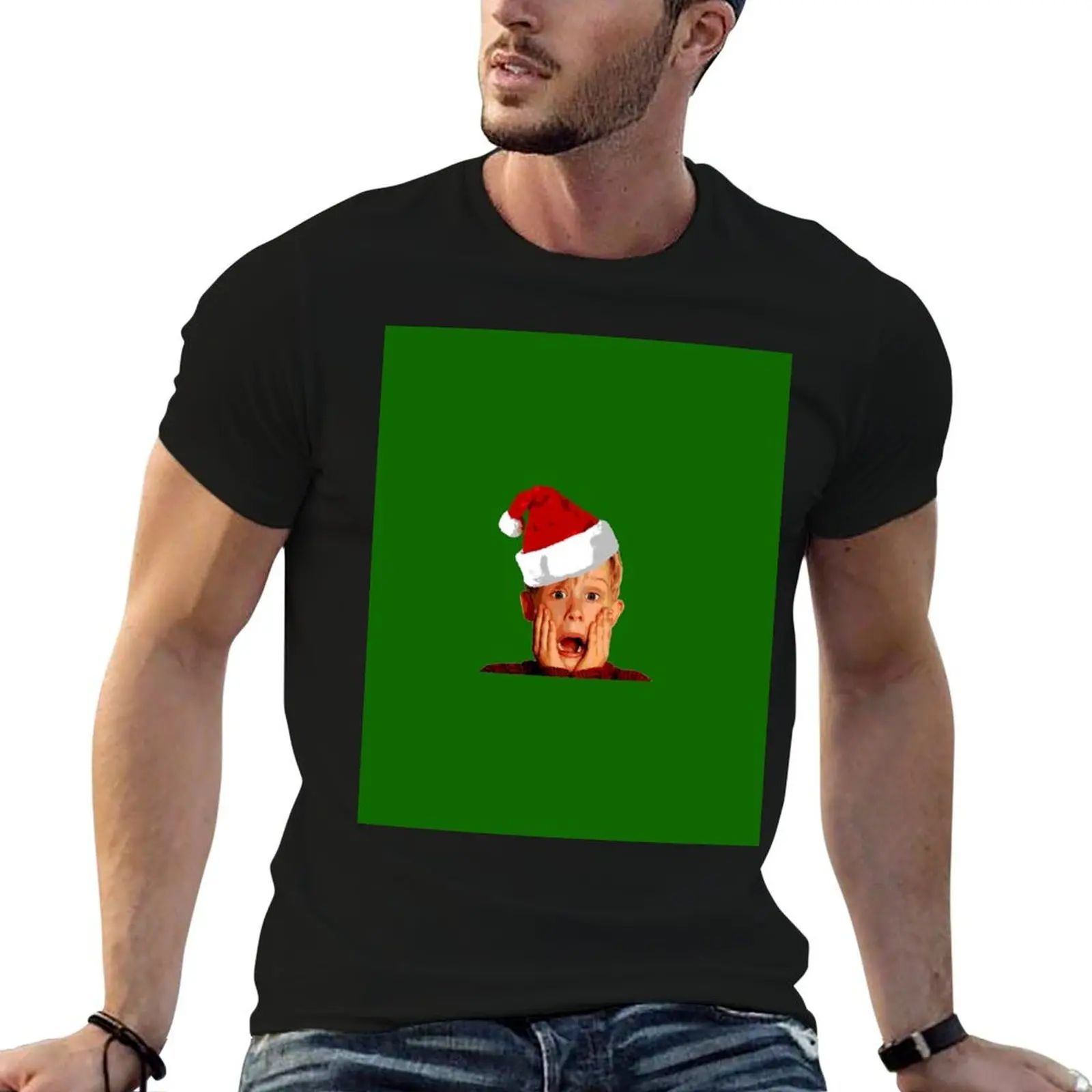 

Home Alone Santa Hat T-Shirt: Macaulay Culkin Christmas Holiday T-Shirt men t shirt cotton 100% T-Shirt