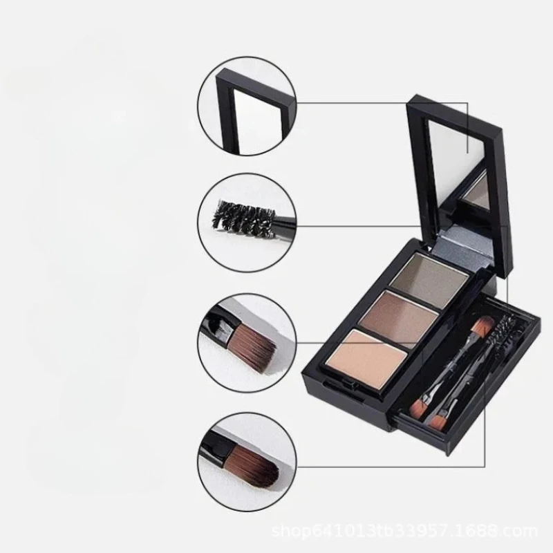 مسحوق مكياج الحواجب Pro 3 Color مقاوم للماء يدوم طويلاً مع مجموعات مستحضرات التجميل بمرآة الفرشاة