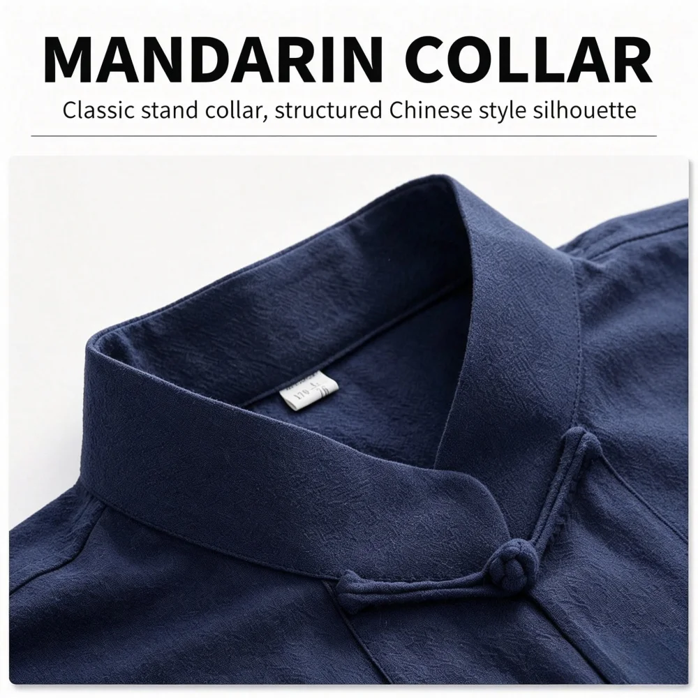Men’s Mandarin Collar Tang Suit Top Traditional Chinese Frog Button Cotton Linen Long Sleeve Kung Fu Jacket