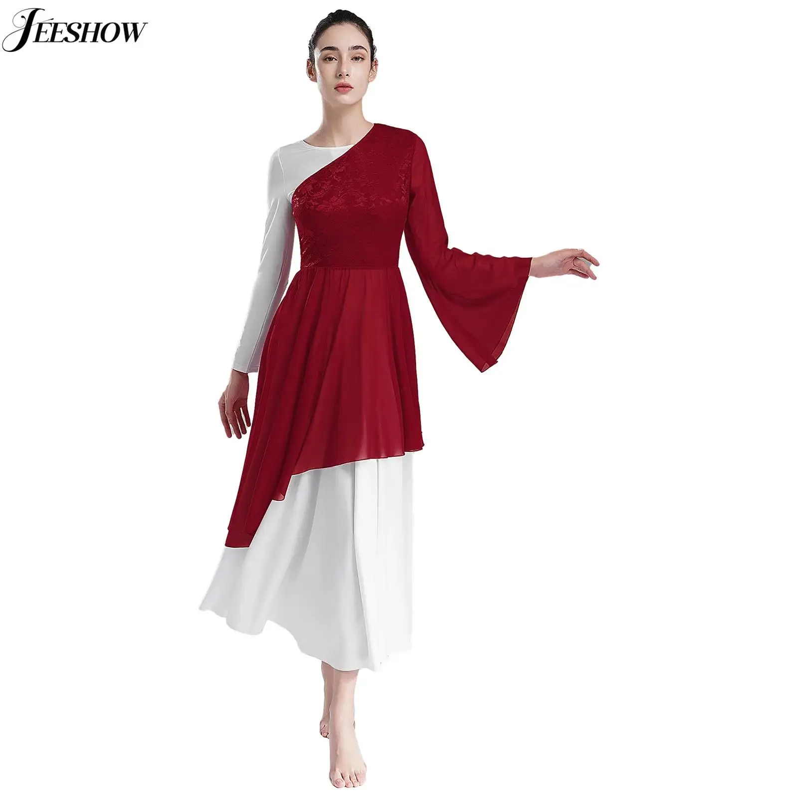 

Женский танцевальный костюм, платье для поклонения в деревенском стиле, нарядная туника на одно плечо, расклешенный рукав, асимметричный подол, Цветочное платье