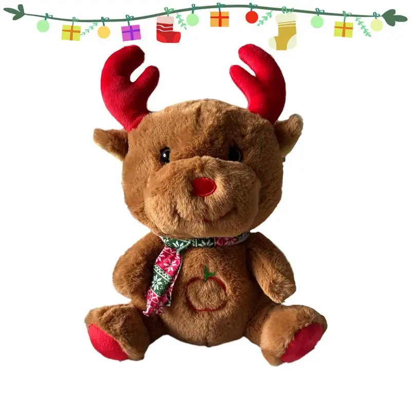 Electric Plush Toy Stuffed Musical Christmas Elk Plush Doll Ultra-Soft Fabric Breathing Sleeping Dolls For Nightstands Desktop