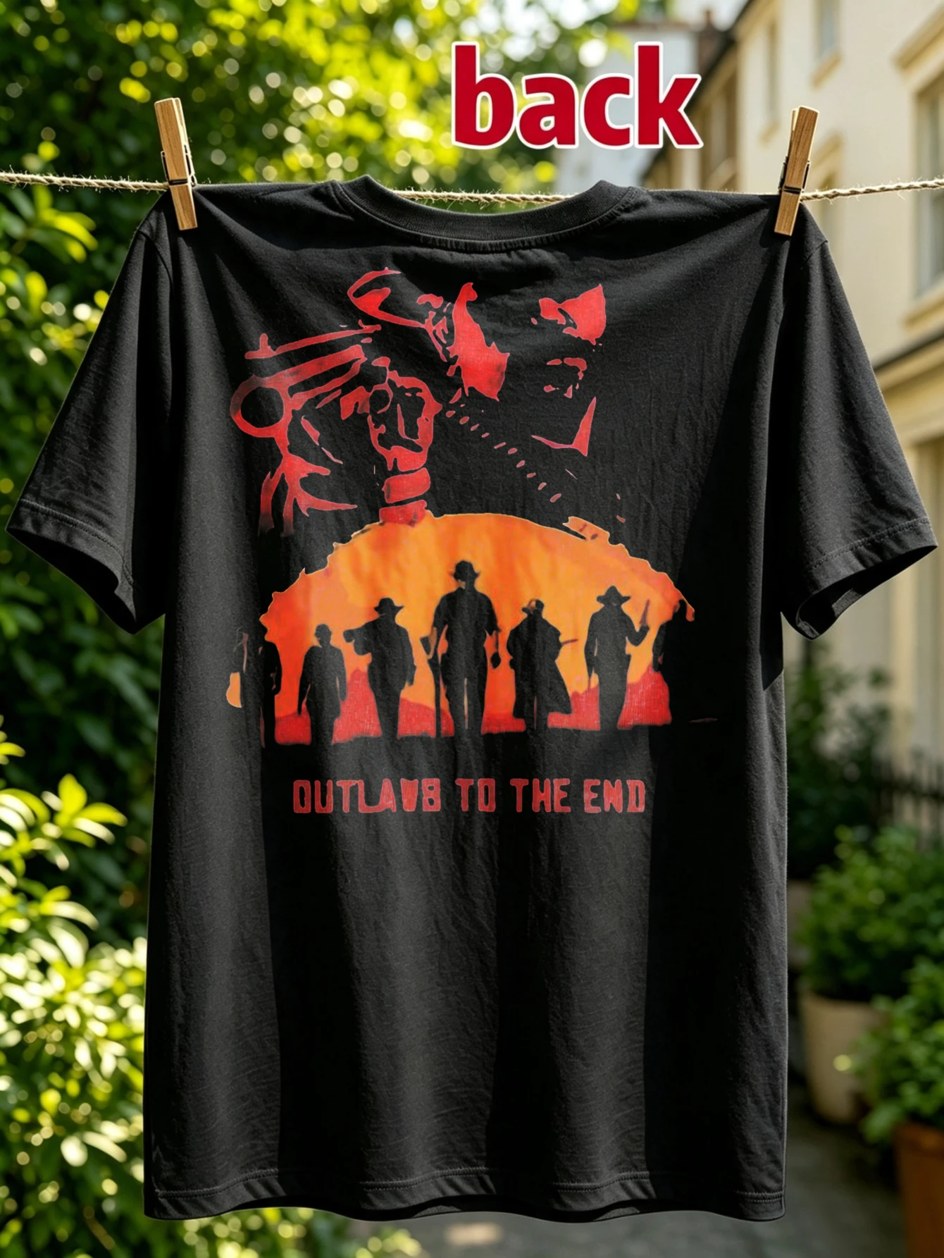 Men's RDR 2 Logo T-Shirt Western Outlaws To The End Text Iconic Back Print Cotton Short Sleeve Shirt Suitable for RDR Fans