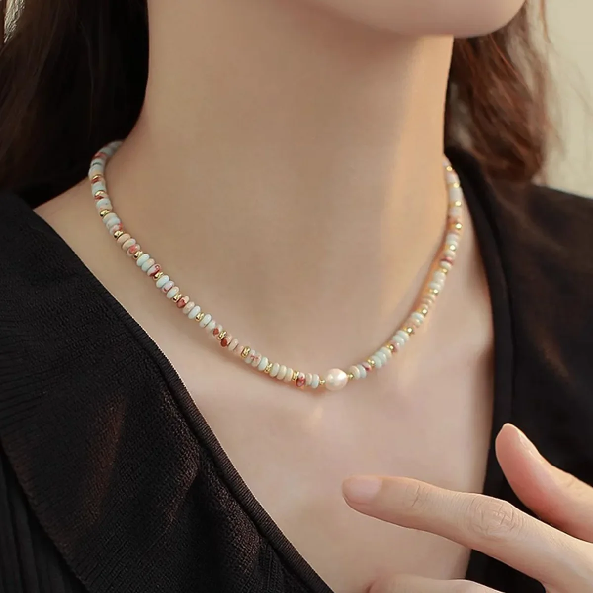 YWYC 7-8 مللي متر الأبيض لؤلؤ المياه العذبة القلائد للنساء الحجر الطبيعي الخرز 36 سنتيمتر 5 سنتيمتر تمديد سلسلة قابل للتعديل طوق القلائد #3