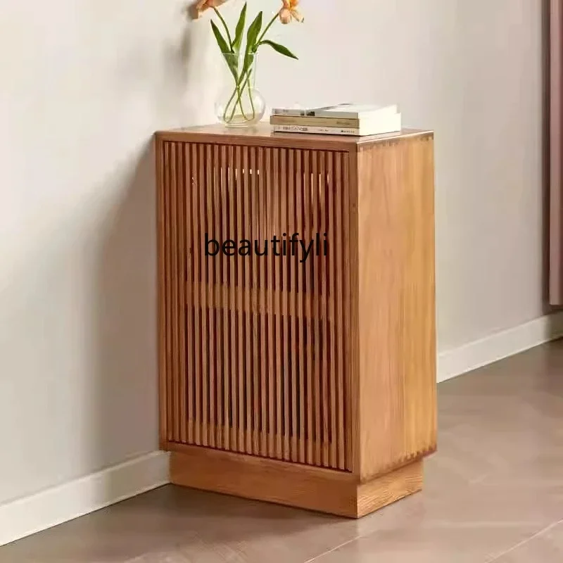 

Japanese Style Entryway Solid Cherry Wood Side Cabinet Sofa Living Room Fish Tank Base Cabinet Storage Oak Grid Cabinet
