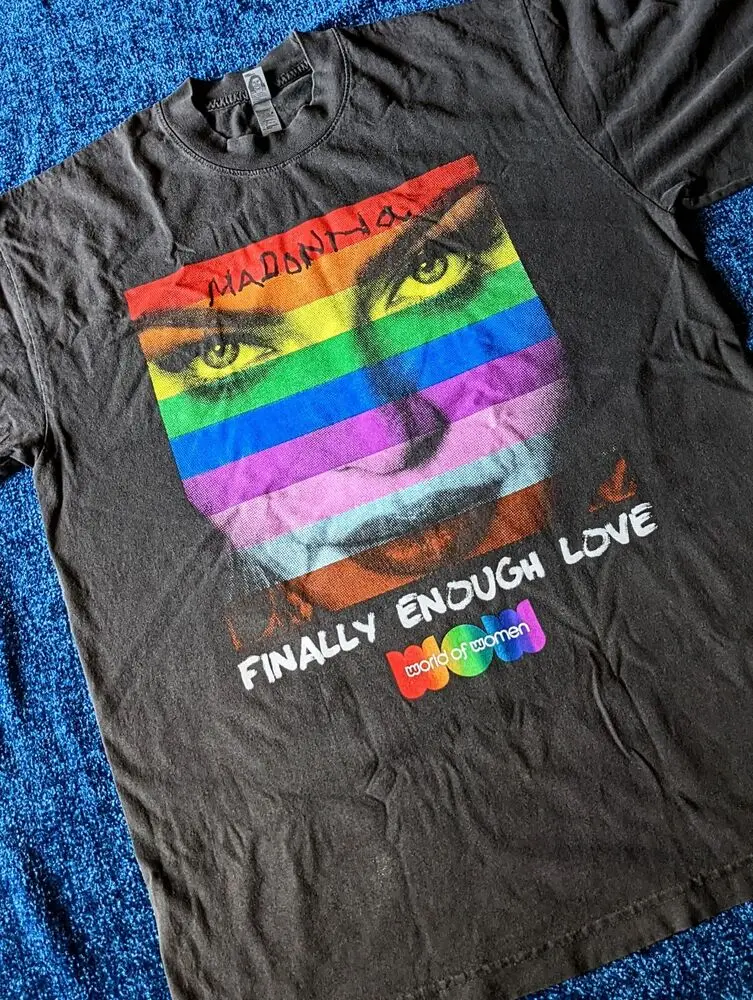 MADONNA FINALLY ENOUGH LOVE T-SHIRT OFFICIAL 2022 WOW PRIDE (RAINBOW LP SHOT)