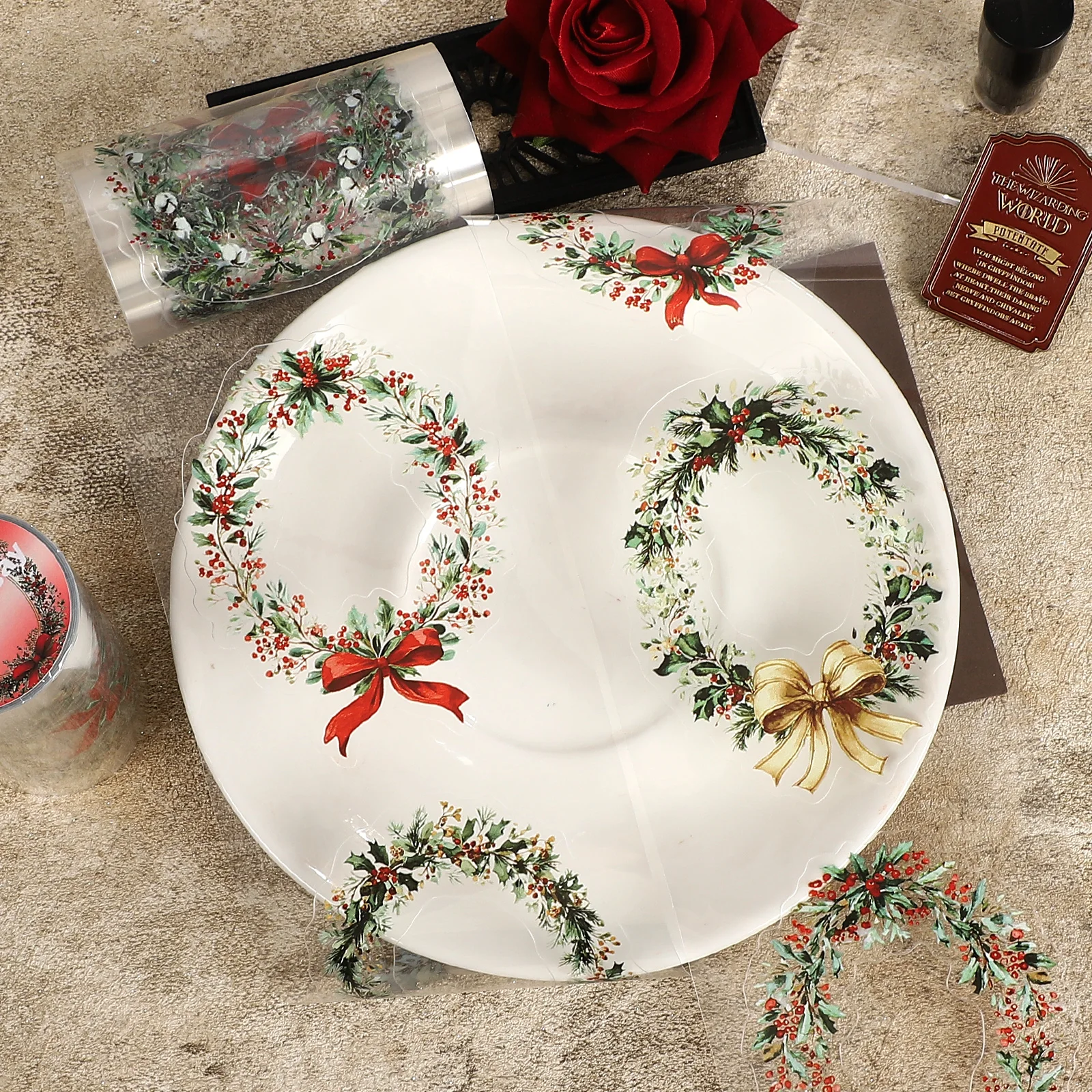 80mm*213cm Vintage Christmas Flower Border Landscape PET Tape Creative Journal Material Collage Scrapbooking Stationery