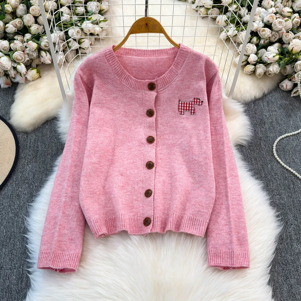 YuooMuoo Korean Fashion Puppy Designer Cardigans Women Autumn Winter O-neck Long Sleeve Knitted Sweater Tops Soft Ladies Shirts