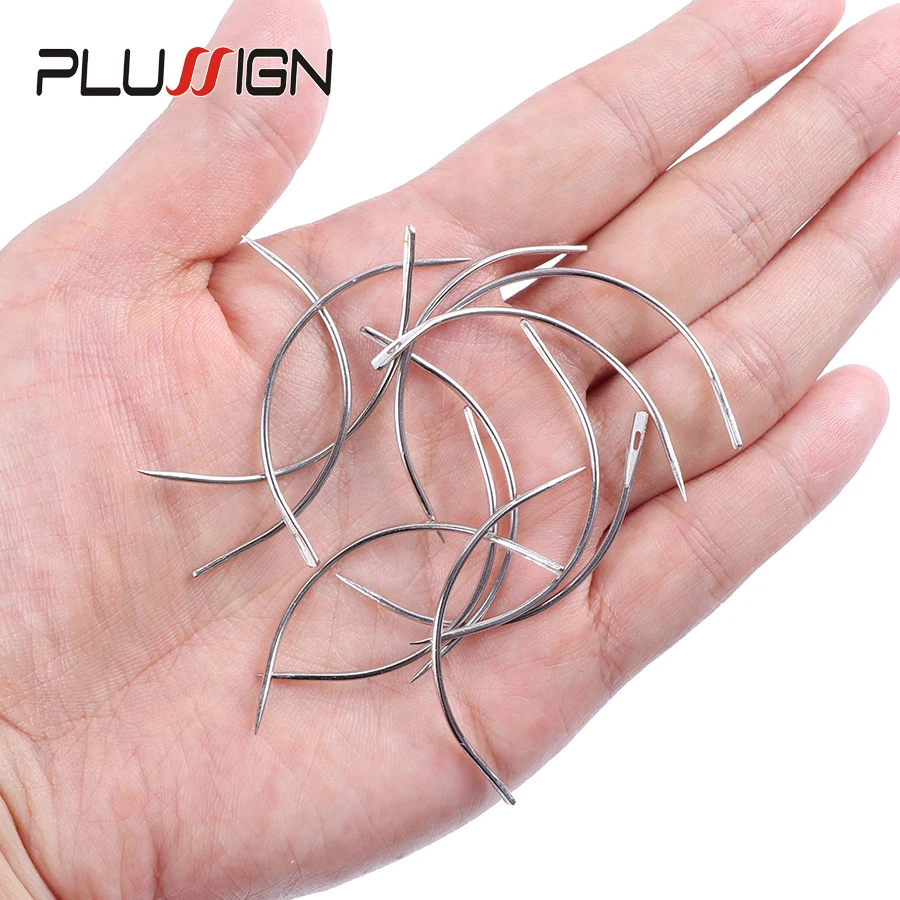 Large Roll Hair Weaving Thread For Making Wig 1Roll Black Nylon Sewing Thread C Shape Curved Needles 6Cm 12Pcs Wig Making Tools