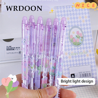 6pcs Erasable Gel Ink Retractable Flower Pens Blue Black Ink 0.5mm Cute Tulip Design Office and School Use