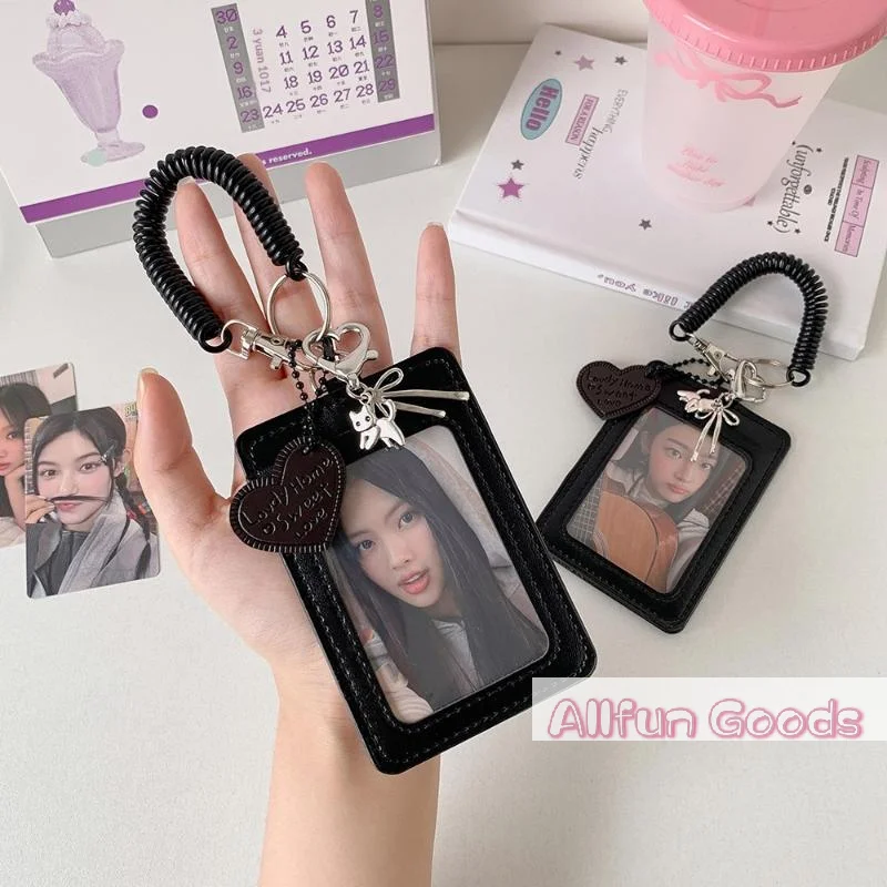 Y2k Black Photocard Holder Keychain Kpop Idol Photo Protector Sleeve Student Id Card Storage Case Student Stationery Supplies