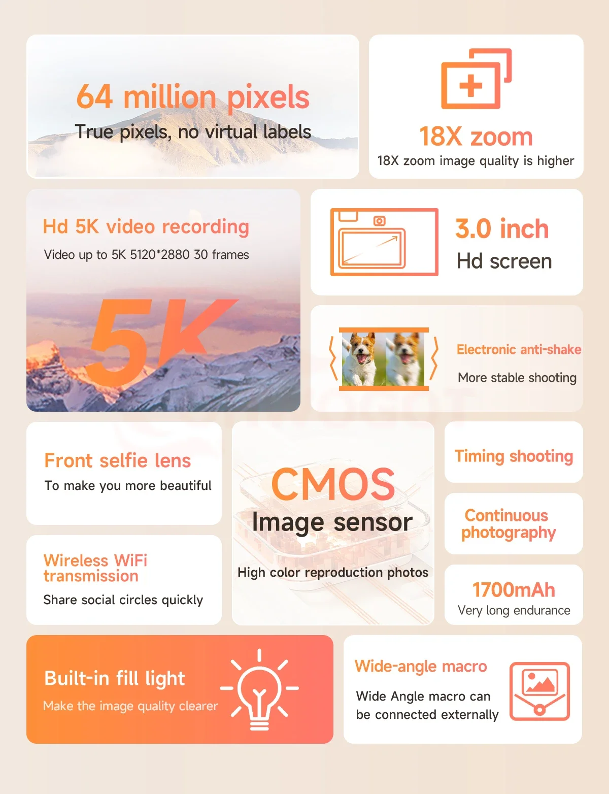 Description Picture 3 of itemDigital Camera WIFI 5K Full HD 64MP AP Remote Control Sport Digital Camcorders Dual Lens 18X Zoom Taking Photo with 3 IPS Screen