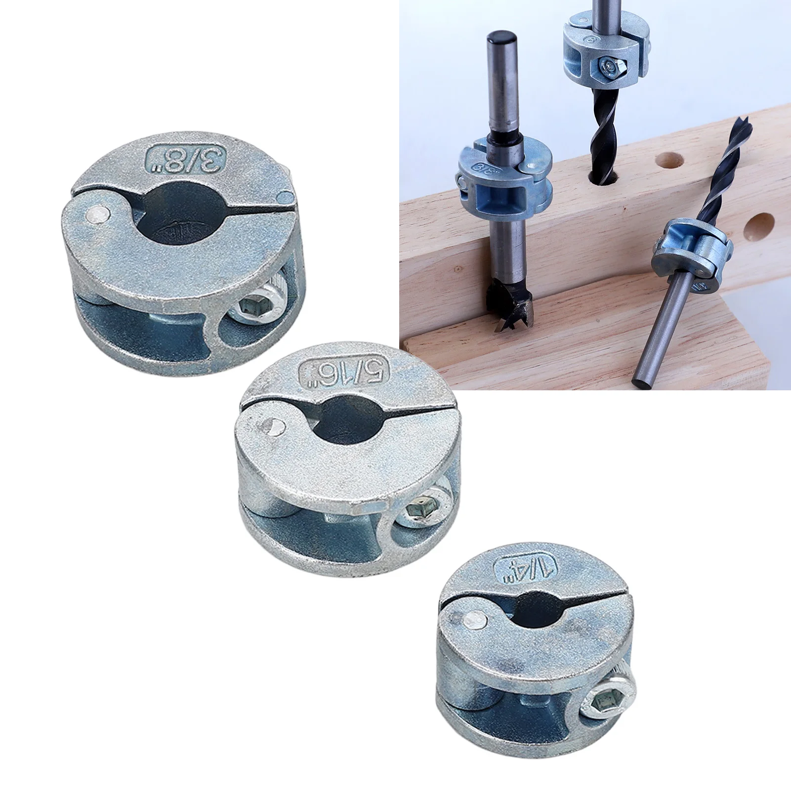 

3PCS Drill Bit Stopper Collars Zinc Alloy Drilling Depth Stop Rings with Hex Wrench Open Type