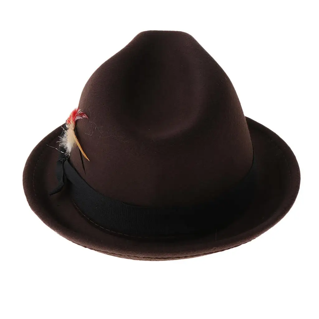 Sombrero con lazo aplastable para hombre, estilo gangster y mafioso, con corona de lágrima clásica vintage, ribete de plumas, fieltro de lana, regalo de invierno para festivales