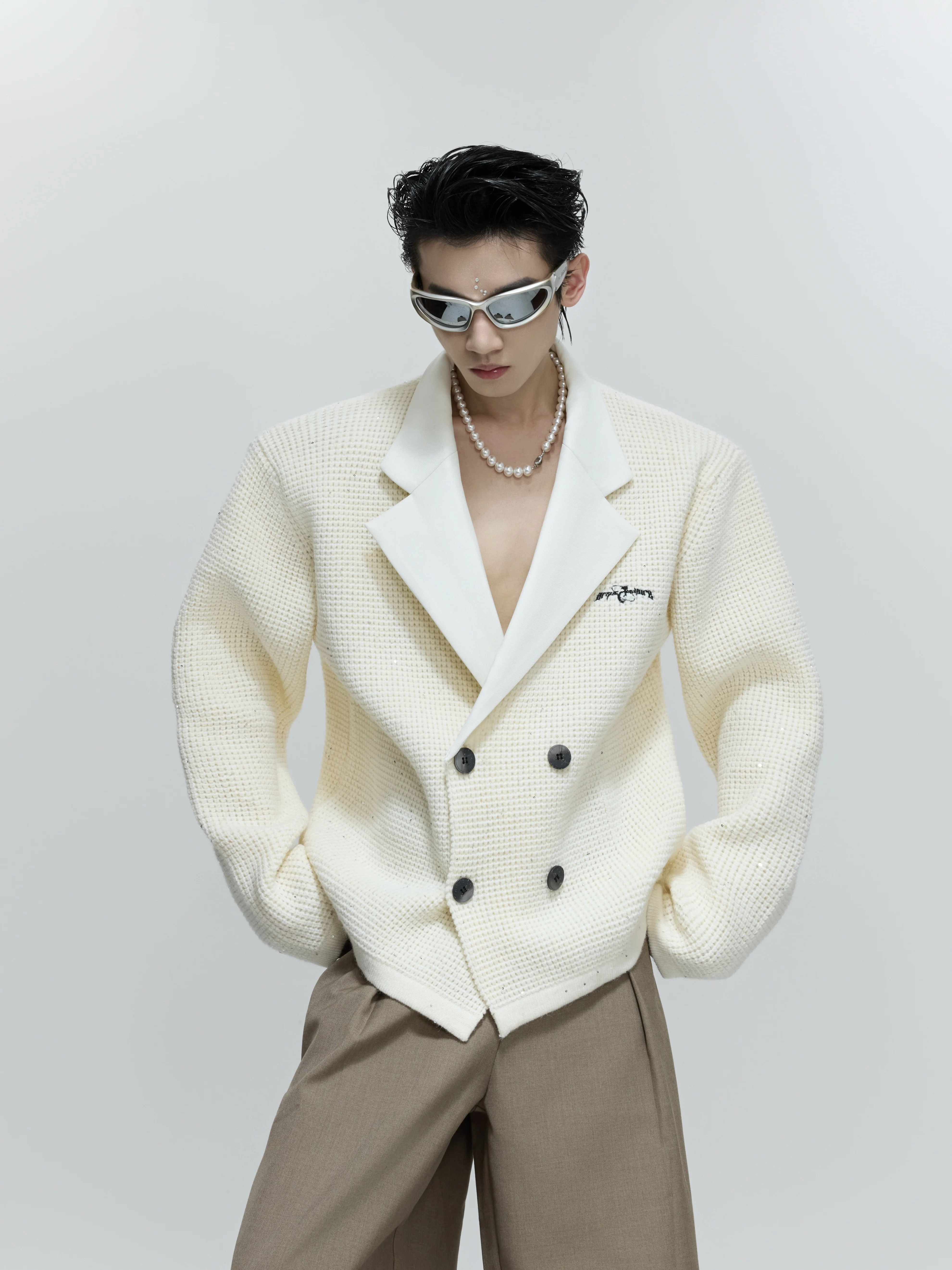 

ArguE CulturE Elegant Wool Blend Knitwear Deep V Double Buttoned Texture Sensation Sweater Coat for Men And Women