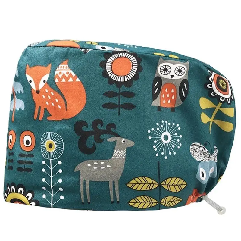 A52E 우아한 프린트 모자 닥터 모자 코튼 스웨트밴드 모자 유니섹스 스크럽 병원 모자