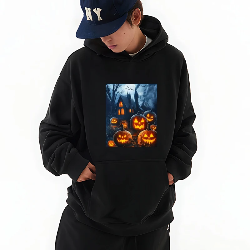 

Halloween Theme Pumpkin Cemetery Graphics printed Hoodies Men women Casual Sweatshirt Loose Fleece Pullovers streetwear Unisex