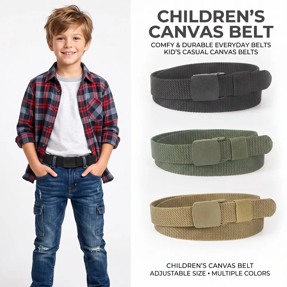Adjustable Nylon Belt for Boys Girls Quick Dry Outdoor Webbing Waistband Casual Lightweight Canvas Belts for Sports Baseball