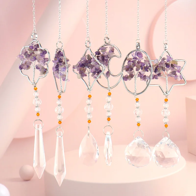 Natural crystal rough amethyst gravel tree of life pendant door curtain decoration Healthy Reiki crystal ornament hanging gift