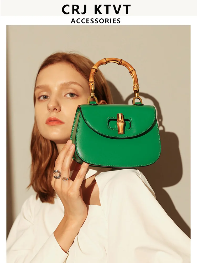 

CRJKTVT Bamboo Node Retro Saddle Bag Women's Single oulder Crossbody Handbag Casual Lo Bule Soft Leather Bag