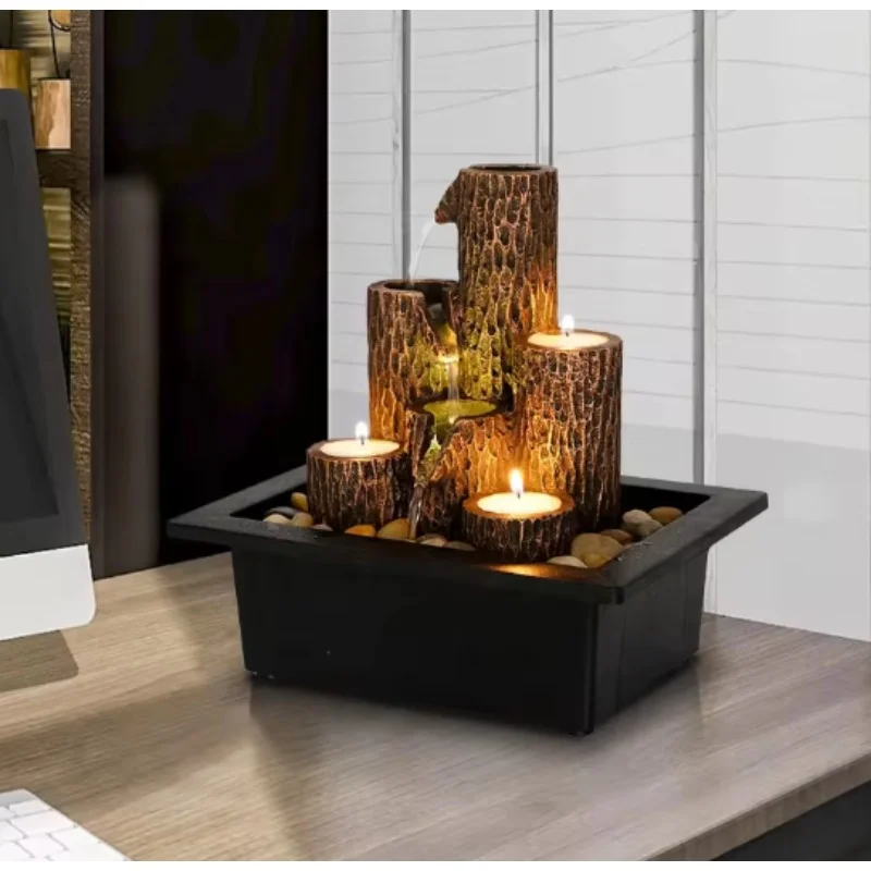 

Resin Fountain Candle Desktop Ornament Flowing Water Craft Creative Home Decor For Living Room Office Gift Decoration