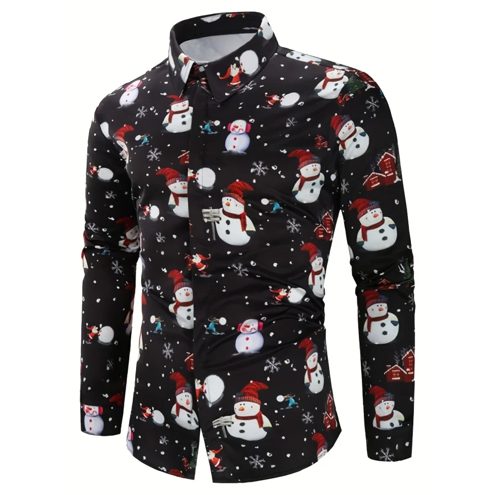 

Christmas Theme Men's Gift Elk Graphic Printed New Year's Gift Shirts Christmas Long Sleeve Shirt Fashion Men's Shirts for Men