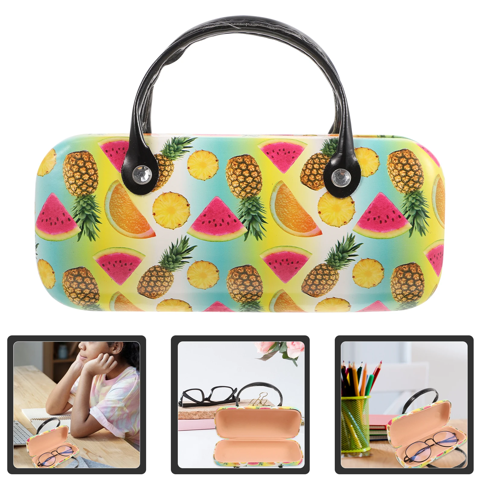 

Portable PU Glasses Case Cartoon Fruit Design Lightweight Eyewear Storage Container Kids H held Durable Protector
