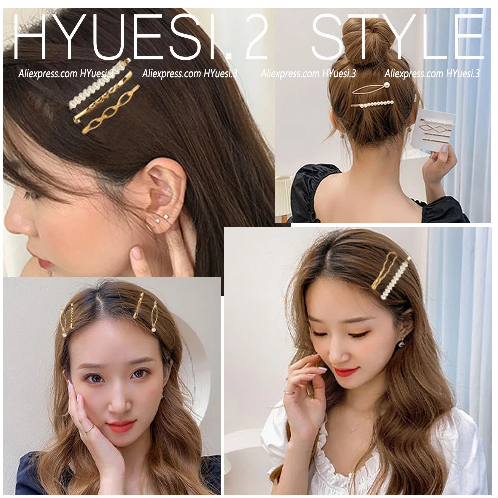 Clipes de cabelo pérola para mulheres e meninas, cor dourada simples, presilhas torcidas, elegante metal Bobby pins, cabeça de casamento nupcial, 3